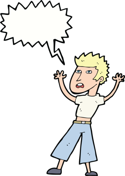 Bir insan tarafından çizilen konuşma baloncuğuyla panikleyen çizgi film adamı.