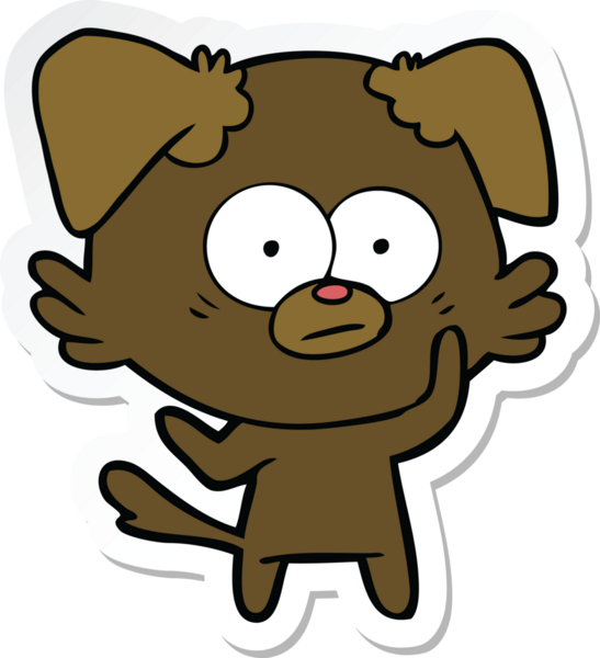 Bir insan tarafından çizilmiş sinirli bir köpek çizgi filminin çıkartması.