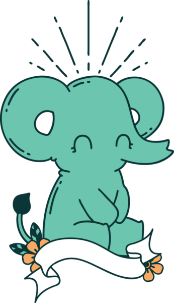 Dövme stili afiş. Bir insan tarafından çizilmiş şirin fil.