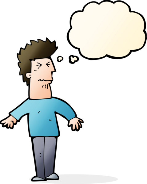 Bir insan tarafından çizilmiş düşünce baloncuğu olan stresli bir adam.