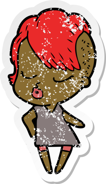 Çizgi film çıkartması. Bir insan tarafından çizilmiş güzel hippi kız.