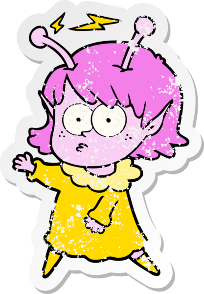 Bir insan tarafından çizilmiş uzaylı bir kızın sıkıntılı çıkartması.