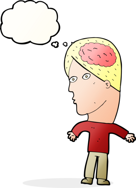 Bir insan tarafından çizilmiş beyin sembolü olan çizgi film adamı.