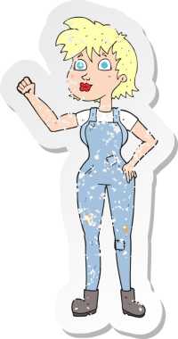 Bir insan tarafından çizilmiş kendine güvenen bir çiftçi kadının gerilmiş çıkartması.