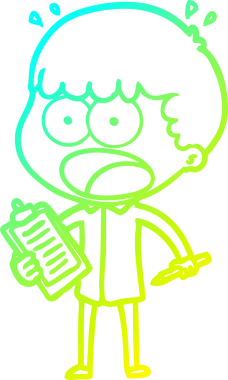 Bir insan tarafından çizilmiş bir karikatür çizimi pano ve kalemle şok edici bir adam.