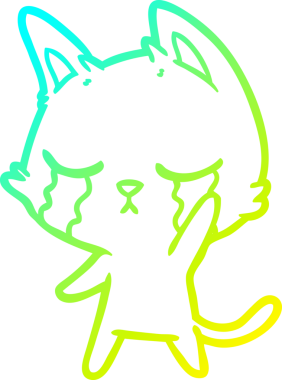 Bir insan tarafından çizilmiş ağlayan çizgi film kedisinin soğuk gradyan çizgisi.