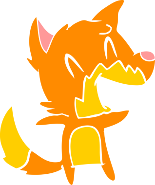 Bir insan tarafından çizilmiş gülen tilki düz renkli çizgi film.