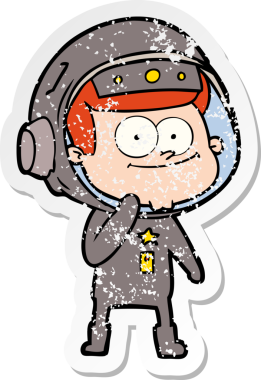 Bir insan tarafından çizilmiş mutlu bir astronot karikatürü.