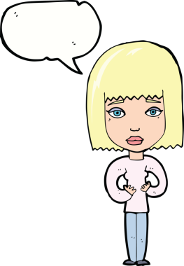 Bir insan tarafından çizilmiş bir konuşma balonuyla kendini gösteren karikatür kadın.