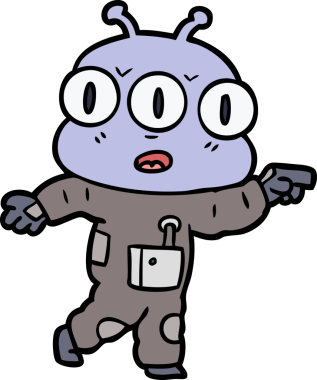 Bir insan tarafından çizilmiş üç gözlü uzaylı çizgi filmi.