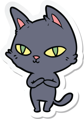 Bir insan tarafından çizilmiş çizgi film kedisinin çıkartması.