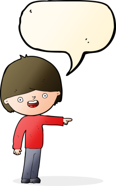 Bir insan tarafından çizilmiş bir konuşma balonuyla işaret eden çizgi film adamı.