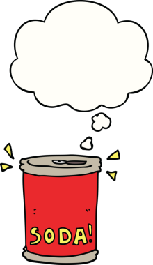 Bir insan tarafından çizilmiş düşünce baloncuklu gazoz kutusu.