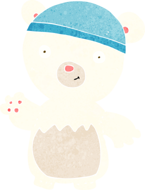 Bir insan tarafından çizilmiş bir şapka giyen kutup ayısı çizgi filmi.