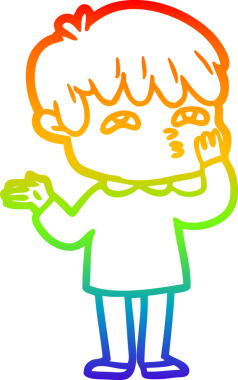 Gökkuşağı gradyan çizgi çizimi bir insan tarafından kafası karışmış bir karikatür adamın çizimi