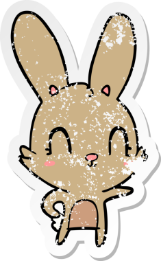 Bir insan tarafından çizilmiş şirin bir tavşanın sıkıntılı çıkartması.