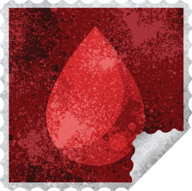 Bir insan tarafından çizilmiş kan damlası kare etiketi.