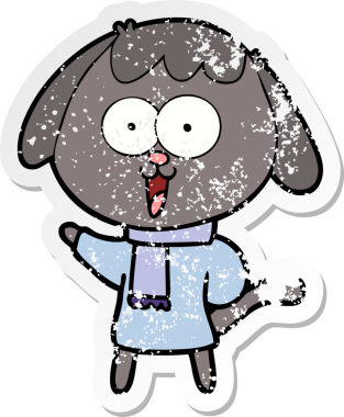 Bir insan tarafından çizilmiş şirin bir köpeğin sıkıntılı çıkartması.