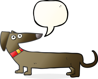 Bir insan tarafından çizilmiş serbest konuşma balonu karikatürü sosis köpeği.