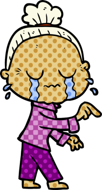 Bir insan tarafından çizilmiş ağlayan yaşlı kadın çizgi filmi.