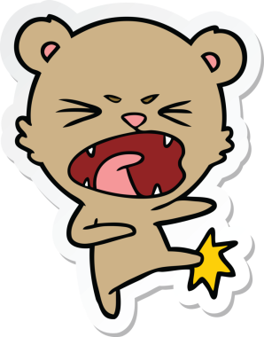 Bir insan tarafından çizilmiş kızgın bir çizgi film ayısının çıkartması.