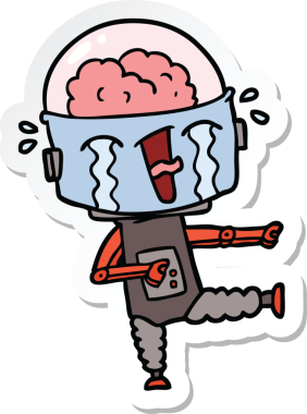 Bir insan tarafından çizilmiş, ağlayan bir robot çıkartması.