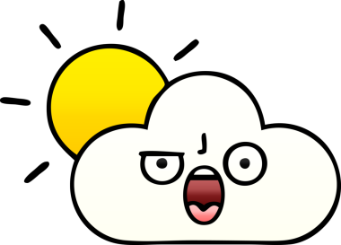 Bir insanın çizdiği bir güneş ve bulutun gölgeli karikatürü