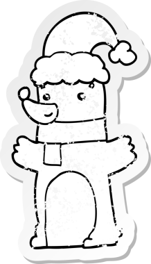 Bir insan tarafından çizilmiş Noel şapkası giyen bir ayının sıkıntılı çıkartması.