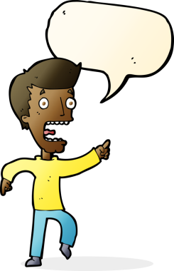 Bir insan tarafından çizilmiş, konuşma balonuyla dehşete düşmüş bir adam.