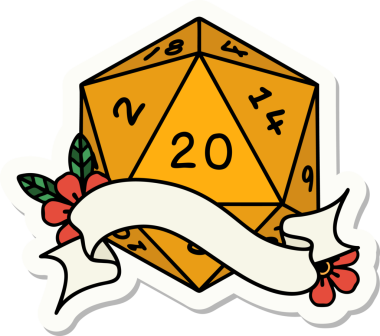 Bir insan tarafından çizilmiş 20 D20 zarının çıkartması.