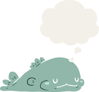 Düşünce baloncuklu çizgi film balığı insan tarafından çizilmiş.