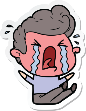 Bir insan tarafından çizilmiş ağlayan bir karikatür çıkartması.