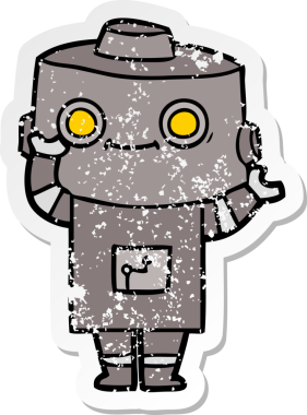 Bir insan tarafından çizilmiş karikatür robotunun sıkıntılı çıkartması.