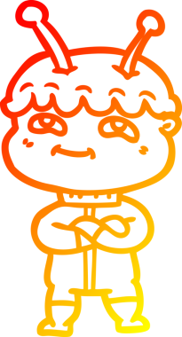 Bir insan tarafından çizilmiş dost canlısı bir uzay adamının sıcak çizgi çizimi