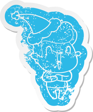 Heyecanlı adam çizgi filmi, bir insan tarafından çizilmiş Noel Baba şapkasının çıkartması.