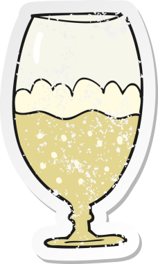 Bir insanın çizdiği bardaktaki çizgi film birasının gerilimli retro yapıştırması.