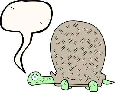 Bir insan tarafından çizilmiş serbest konuşma balonu karikatür kaplumbağası.