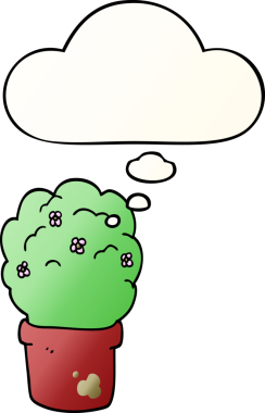 Düşünce baloncuğu olan karikatür çalı bir insan tarafından çizilmiş.