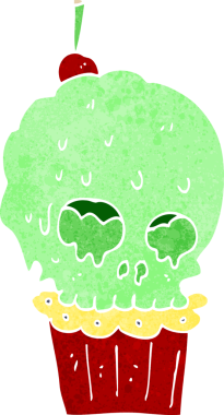 Bir insan tarafından çizilmiş ürkütücü kafatası keki.