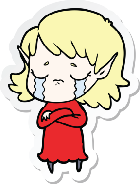 Bir insan tarafından çizilmiş ağlayan bir elf kızının çıkartması.