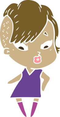 Düz renkli çizgi film bir insan tarafından çizilmiş kızı şaşırttı.