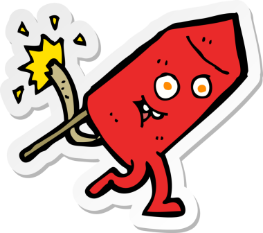 Bir insan tarafından çizilmiş komik bir havai fişek karakterinin çıkartması.