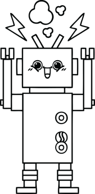 Bir insan tarafından çizilmiş mutlu bir robotun çizgi çizimi