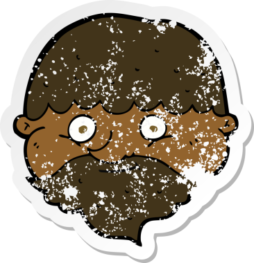 Bir insan tarafından çizilmiş sakallı bir karikatür çıkartması.