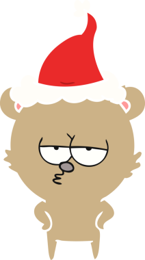 Sıkıcı ayı eli çizilmiş düz renk çizimi bir insan tarafından çizilmiş Noel Baba şapkası