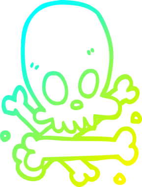 Bir insan tarafından çizilmiş kafatasının ve kemiklerin soğuk gradyan çizgisi.