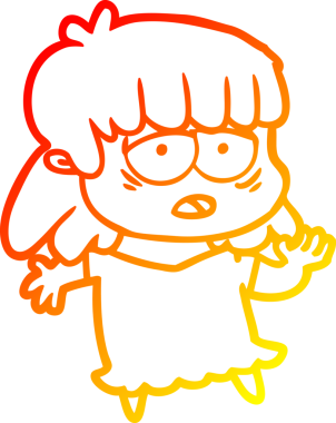 Bir insan tarafından çizilmiş, karikatür çizen, yorgun bir kadın.