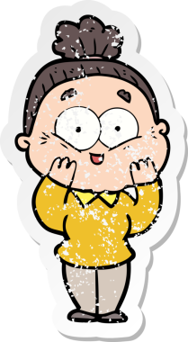 Bir insan tarafından çizilmiş mutlu, yaşlı bir kadının sıkıntılı çıkartması.