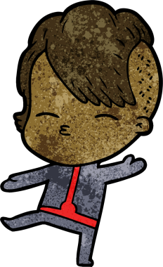 Bir insan tarafından çizilmiş fütüristik kıyafetler giyen çizgi film kızı.