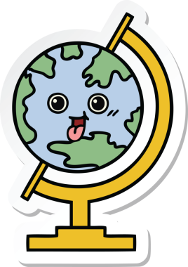 Bir insan tarafından çizilmiş şirin bir dünya karikatürü çıkartması.